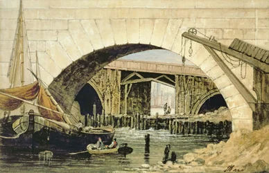 Barges amarrées près du nouveau London Bridge